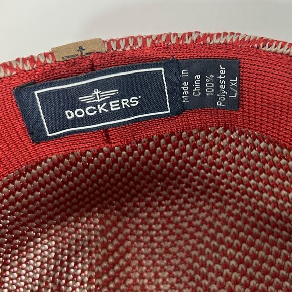 Dockers News Boy Red/Tan Textile Mesh Breathable Hat Size Large - Picture 8 of 8